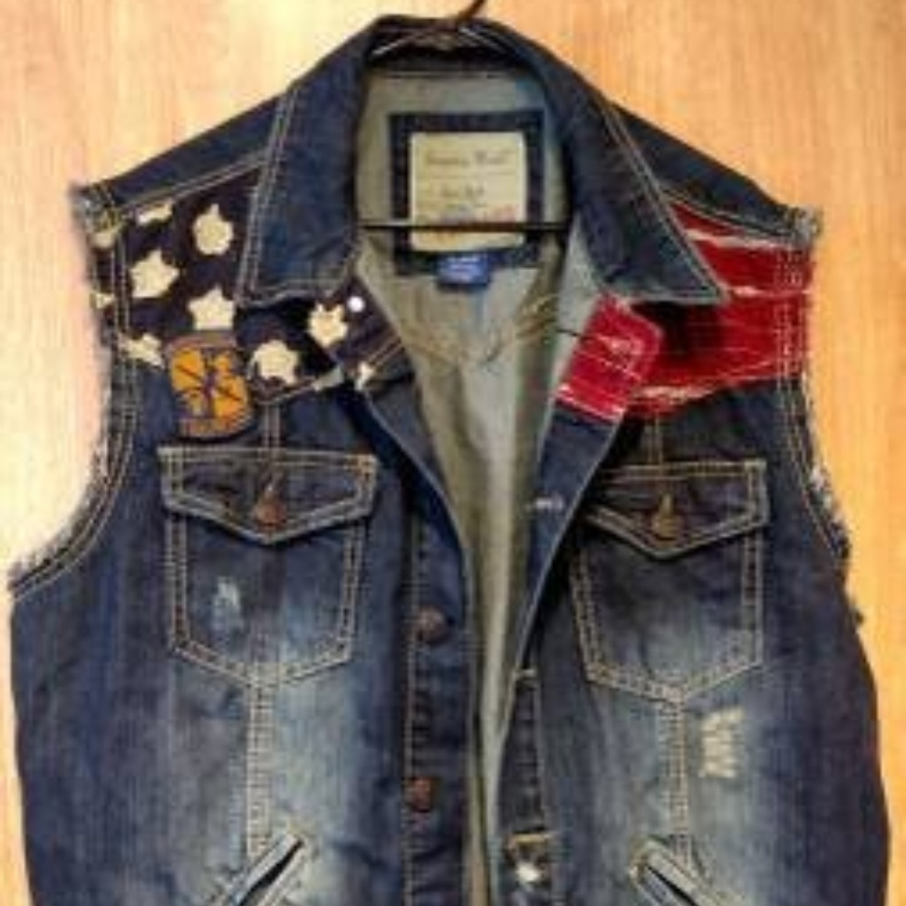 Denim Vest with American Flag Design